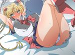  ass back_bow bdsm bishoujo_senshi_sailor_moon blonde_hair blue_eyes blue_sailor_collar blue_skirt boots bow breasts huge_breasts knee_boots kunifuto long_hair panties red_bow sailor_collar sailor_moon sailor_senshi_uniform skirt solo sweat tears tsukino_usagi twintails underwear white_panties wide_hips 