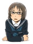  brown_eyes brown_hair glasses looking_at_viewer naotan open_mouth original school_uniform serafuku short_hair solo 