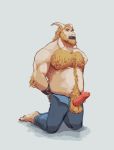  anthro asgore_dreemurr bdsm beard blonde_hair body_hair bondage boss_monster bound bovid caprine chest_hair clothing domination erection facial_hair fur gag gagged goat hair hairy hands_behind_back happy_trail hi_res horn humanoid_penis long_ears male mammal mature_male musclegut muscular mustache nipples penis pubes qwerty_0 slightly_chubby solo submissive_male tape tape_gag undertale video_games 