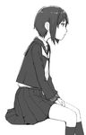  greyscale monochrome naotan original profile school_uniform serafuku short_hair sitting 