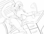  bent_over big_breasts breasts clitoris desk female fingering kami-chan masturbation monochrome panties panties_aside panties_on_side pussy pussy_juice raised_tail side_boob solo uncolored underwear unknown_species vaginal 