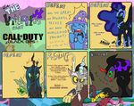  antler antlers bat_wing bat_wings blue_eyes blue_hair breaking broken building call_of_duty:_black_ops_ii call_of_duty_black_ops_ii cape changeling comic controller crying discord_(mlp) draconequus english english_text equine female feral friendship_is_magic game_controller gamepad gem green_eyes hair hat hi_res horn king_sombra_(mlp) long_hair magic male mammal my_little_pony nightmare_moon_(mlp) open_mouth queen_chrysalis_(mlp) red_eyes redapropos smash smashing stomping tear tears teeth text tongue tooth trixie_(mlp) unicorn video_games winged_unicorn wings wizard_hat 