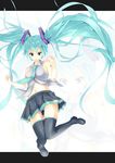  asutora green_eyes green_hair hatsune_miku letterboxed long_hair looking_down necktie panties pantyshot skirt solo striped striped_panties thighhighs twintails underwear very_long_hair vocaloid zoom_layer 