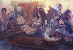  4girls apron aqua_hair bare_shoulders black_wings blitzcrank book bowl breasts brown_hair chef_hat cleavage cupcake earrings food forehead_jewel hair_over_one_eye hat headband horn jewelry large_breasts league_of_legends long_hair lulu_(league_of_legends) morgana multiple_girls naked_apron nude opiu oven oven_mitts pix pointy_ears purple_eyes purple_hair robot runic_bulwark shield short_hair silver_hair sinful_succulence_morgana sona_buvelle soraka table taric thumbs_up twintails wings yellow_eyes 