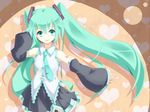  asutora green_eyes green_hair hatsune_miku heart long_hair looking_at_viewer open_mouth skirt smile solo twintails vocaloid 