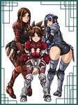  3girls armor ass blue_hair blush brown_hair fraudir fushisha_o huge_ass knight long_hair lwyn multiple_girls richelle valkyrie_profile valkyrie_profile_2 warrior 