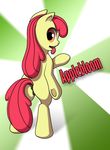  amber_eyes anus apple_bloom_(mlp) butt crystal-oscillator cub english_text equine female friendship_is_magic hair hi_res horse mammal my_little_pony pony pussy red_hair solo standing text tongue tongue_out young 