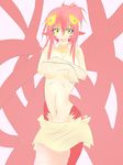  breasts covering covering_breasts fang hair_ornament hair_up hairclip itina17 lamia large_breasts long_hair miia_(monster_musume) monster_girl monster_musume_no_iru_nichijou pointy_ears red_hair sarong scales slit_pupils smile snake_tail solo tail underboob yellow_eyes 