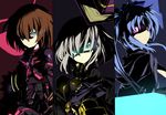  armor blue_eyes blue_hair brown_hair bygddd5 cape crossed_arms glowing glowing_eyes green_eyes grey_hair hair_ribbon highres lyrical_nanoha magical_girl mahou_shoujo_lyrical_nanoha mahou_shoujo_lyrical_nanoha_a's mahou_shoujo_lyrical_nanoha_a's_portable:_the_battle_of_aces material-d material-l material-s multiple_girls puffy_sleeves purple_eyes ribbon short_hair tome_of_the_purple_sky twintails 