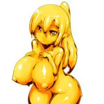  breasts fukurou_(owl222) goo_girl huge_breasts looking_at_viewer monster_girl nipples nude original pointy_ears simple_background solo white_background yellow_eyes 