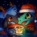  animated christmas couple feral fire green_eyes haychel holidays nintendo pok&#233;mon pok&eacute;mon red_eyes riolu snow totodile video_games 