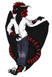  clothing dragon fareed hair horn invalid_tag long_ears long_tongue male red_eyes scalie solo sparrow13 stripes tongue wings 