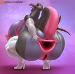  anthro anthrofied anus arm_warmers armwear bbd big_breasts big_butt breasts butt clothing crouching female huge_breasts huge_butt hyper hyper_breasts legwear nintendo nipple_piercing nipples non-mammal_breasts open_mouth overweight overweight_female piercing pok&eacute;mon pok&eacute;mon_(species) pok&eacute;morph pussy reptile salazzle scalie smile solo spread_anus spreading thick_thighs thigh_highs tongue video_games 