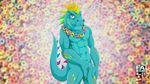 abs anthro biceps big_muscles blue_eyes fabfelipe froot_loops iguana lizard looking_at_viewer male mohawk muscles necklace nude pecs pose reptile scalie solo 