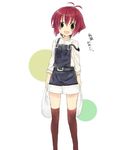  bag blush funiru kanbara_satomi overalls red_hair saki short_hair shorts solo strap_slip thighhighs 