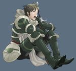  armor fire_emblem fire_emblem:_kakusei full_body gauntlets greaves kozaki_yuusuke male_focus official_art polearm solo solt_(fire_emblem) sword weapon yawning 