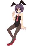  blue_eyes blush bunny_girl bunnysuit detached_collar kuromu_(cr0711) necktie pantyhose pumps sagimori_arata saki saki_achiga-hen short_hair solo 