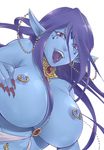  amamori_moru blue_skin breasts chain choker earrings facial_mark fingernails genie huge_breasts jewelry long_hair magi_the_labyrinth_of_magic navel_piercing nipple_piercing nipples paimon piercing pointy_ears purple_hair solo tongue tongue_piercing 