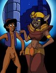  aladdin anthro balls black_hair bottomless cat clothed clothing dboy disney feline female flaccid grin hair half-dressed human male mammal mirage navel penis smile 