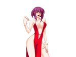  1girl blush breasts dress kagami kagami_hirotaka large_breasts lilith-soft lipstick makeup oboro_(taimanin_asagi) purple_hair red_dress short_hair smile solo taimanin_asagi taimanin_asagi_2_inbo_no_tokyo_kingdom 