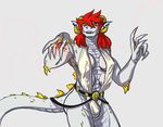  boo3 breasts bulge claws dickgirl dragon ear_piercing hair herm horn intersex invalid_tag larana magic magic_user multi_breast piercing plain_background red_hair scales simple_background solo white_background 