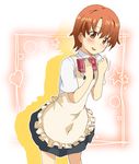  apron brown_eyes brown_hair gift inami_mahiru ki_(adotadot) short_hair solo trembling waitress working!! 