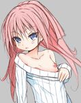  asou_china blue_eyes blush collarbone flat_chest highres long_hair naz nipples off_shoulder original petite red_hair solo sweater 
