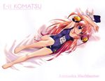  1girl absurdres akatsuki_no_amaneka_to_aoi_kyojin amaneka_machbuster barefoot blue_eyes female highres komatsu_eiji komatsu_eji long_hair solo swimsuit swimwear 