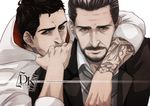 2boys assassin&#039;s_creed assassin's_creed assassin's_creed_(series) assassin's_creed_iii character_request desmond_miles facial_hair father_and_son goatee male male_focus multiple_boys ren_(dokyakutu) tattoo william_miles 