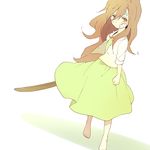  aisaka_taiga bandages barefoot blush bokken brown_eyes brown_hair dress frown long_hair ochappa simple_background sleeves_rolled_up solo sword tears toradora! weapon white_background wooden_sword 