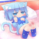 1girl animal_ears ao_(butterfly_cat) bad_id bad_pixiv_id blue_eyes blue_hair blush bow butterfly_cat cat_ears cat_tail chibi highres looking_at_viewer solo sound_voltex star tail 