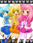  animal_ears ao_(butterfly_cat) blonde_hair blue_eyes blue_hair butterfly_cat cat_ears cat_tail hami_(etn1129) heart hina_(butterfly_cat) momo_(butterfly_cat) multiple_girls pantyhose pink_hair red_eyes sound_voltex tail yellow_eyes 