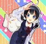  :d bird black_hair blue_eyes dera_mochimazzui kitashirakawa_tamako long_hair low_twintails open_mouth salute school_uniform smile tamako_market twintails uminekoritorubasuta-zu 