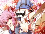  1girl angel_beats! bat_wings blue_hair couple hetero hinata_(angel_beats!) hitsuko long_hair pink_hair purple_eyes red_eyes school_uniform short_hair tail two_side_up wings yui_(angel_beats!) 