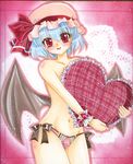  bad_id bad_pixiv_id bat_wings fingernails frilled_pillow frills heart heart_pillow long_fingernails mitsuba_(threeleaf) nail_polish panties pillow pink_panties red_eyes remilia_scarlet short_hair side-tie_panties solo topless touhou traditional_media underwear underwear_only wings 