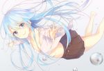  barefoot blue_eyes blue_hair breasts bubble cleavage denpa_onna_to_seishun_otoko foreshortening la-na long_hair off_shoulder outstretched_arms skirt small_breasts smile solo spread_arms touwa_erio 