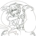  hairband katana konpaku_youmu konpaku_youmu_(ghost) lineart monochrome sheath short_hair solo sword tobi_(discharge_cycle) touhou unsheathing weapon 