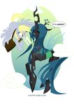  2013 annoying_watermark bag blonde_hair changeling cloud derpy_hooves_(mlp) dialog english_text equine eyes_closed fangs female flying friendship_is_magic glowing green_hair hair horse letter long_hair magic my_little_pony pony queen_chrysalis_(mlp) tarajenkins text watermark wings yellow_eyes 