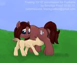 anatomically_correct_pussy animal_genitalia birth birthing blue_eyes brown_fur brown_hair commission cub cutie_mark duo equine equine_pussy evensong female feral flower flower_in_hair foaling friendship_is_magic fur grass hair horse male mammal my_little_pony nursing original_character outside pony pregnant presenting pussy raindancer raindrop smudge_proof sweat young 