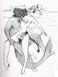  bite black_and_white blood corruption_of_champions erection fin fish gay hair horn jasun_(coc) jasun_(corruption_of_champions) male marine monochrome muscles nude open_mouth penis sex shark sketch starboy thick_penis 