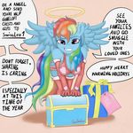  &lt;3 anthro bent_over big_breasts breasts cleavage cute english_text equine friendship_is_magic hair halo_(ring) horse lingerie looking_at_viewer multi-colored_hair my_little_pony pegasus pink_eyes pony rainbow_dash_(mlp) rainbow_hair skimpy smile swissleos text wings 