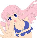  1girl absurdres baka_to_test_to_shoukanjuu bikini blue_eyes breasts busty highres himeji_mizuki long_hair open_mouth photoshop pink_hair simple_background swimsuit thighs vector_trace 