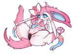  bdsm big_ears blue_eyes blush bondage bound bow eeveelution female large_ears lingerie looking_at_viewer ninfia nintendo open_mouth panties pink_fur pok&#233;mon pok&eacute;mon pokemon presenting restrained slugbox spread_legs sylveon tied_up tongue tongue_out underwear video_games 