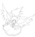  bad_id bad_pixiv_id bow greyscale hair_bow highres lineart long_hair monochrome reiuji_utsuho sayuma smile solo touhou wings 