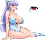  1girl absurdres astraea13 blush breasts female highres huge_breasts long_hair navel oyuki_(urusei_yatsura) purple_hair red_eyes socks thighs urusei_yatsura 