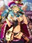  asou_tomomi bad_id bad_pixiv_id banned_artist blue_hair blush breasts cane cleavage corset finger_to_mouth furyou_michi_~gang_road~ garter_straps gloves green_eyes hat long_hair looking_at_viewer medium_breasts open_mouth smile solo thighhighs xil 