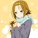  brown_eyes brown_hair gift hairband k-on! lavoy_(kurakuro) scarf short_hair solo tainaka_ritsu valentine yellow_hairband 