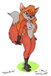  4_fingers anthro black_fur breasts canine cap_(artist) female fox fur german gilbhart hair hindpaw lagomorph mammal marc_schnakenberg markings nipples nude orange_fur orange_hair paws plain_background plantigrade pussy socks_(marking) solo standing toes white_background 