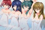  armpits bad_id bad_pixiv_id bath blue_eyes blue_hair blush breasts brown_eyes brown_hair closed_eyes covering covering_breasts futaba_aoi_(vividred_operation) green_hair groin isshiki_akane medium_breasts multiple_girls navel nipples nude open_mouth red_hair saegusa_wakaba sd shinomiya_himawari small_breasts vividred_operation 