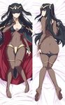  ario ass black_hair blush bodysuit bracelet breasts butt_crack cape cleavage dakimakura feet fire_emblem fire_emblem:_kakusei full_body jewelry large_breasts long_hair looking_at_viewer looking_back lying multiple_views no_shoes on_back pale_skin panties panty_pull pulled_by_self sideboob smile tharja thigh_gap tiara toes two_side_up underwear undressing 